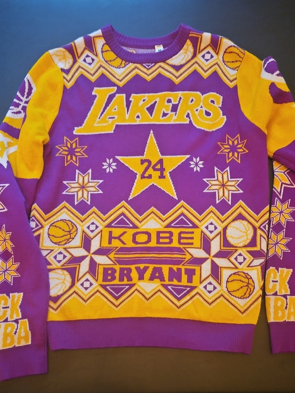 Kobe Bryant Los Angeles Lakers Purple & Gold Knit Holiday Sweater - Black Mamba